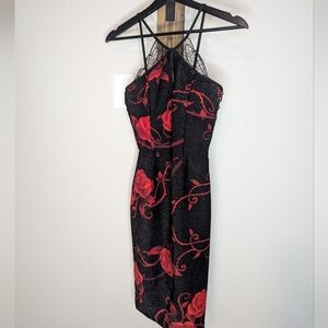 Bodycon red and black rose dresa